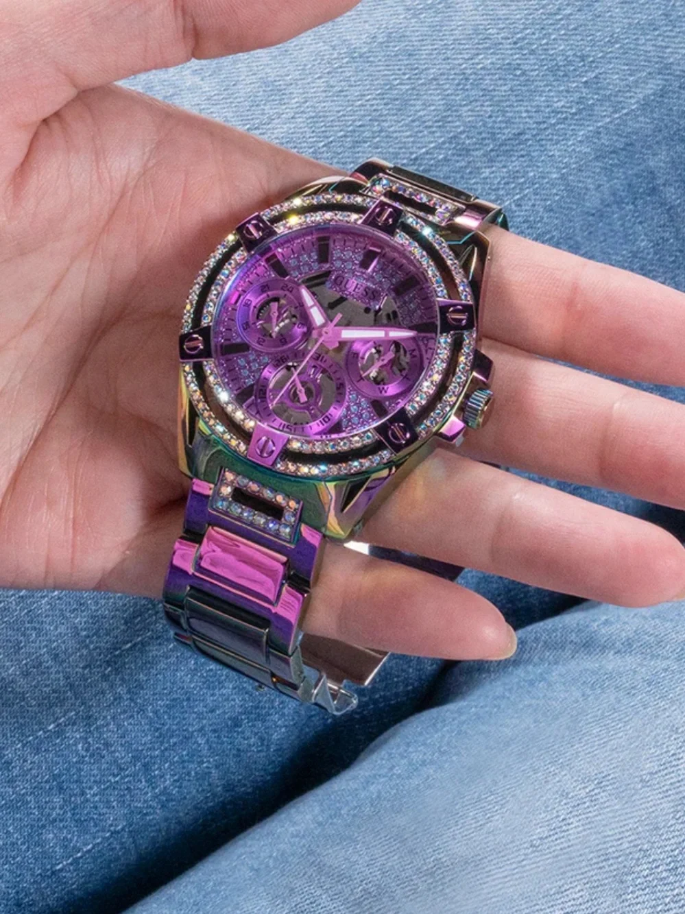 GUESS Ladies Iridescent Multi-function Watch Crystal-Accent Women's Watch - Picture 3 of 6